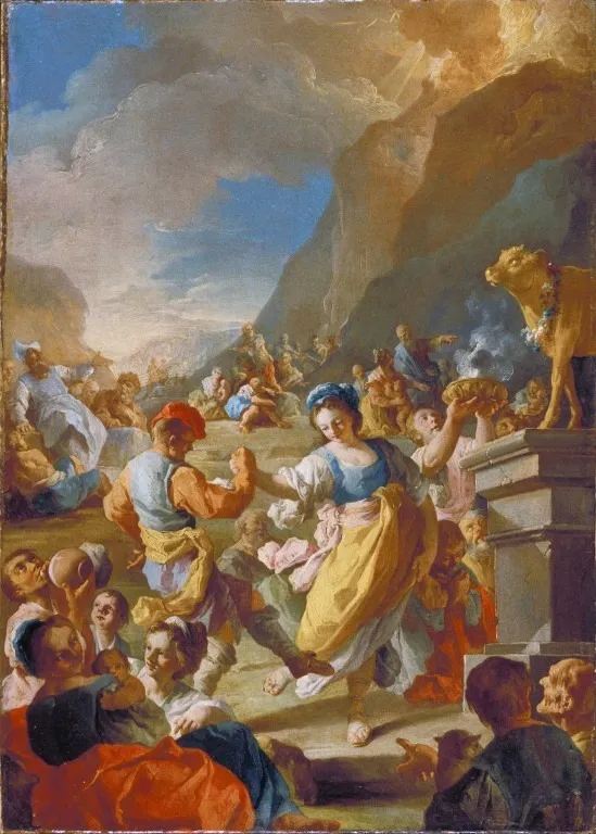 The Israelites Worshiping The Golden Calf, by Lorenzo De Caro, oil, 1758
