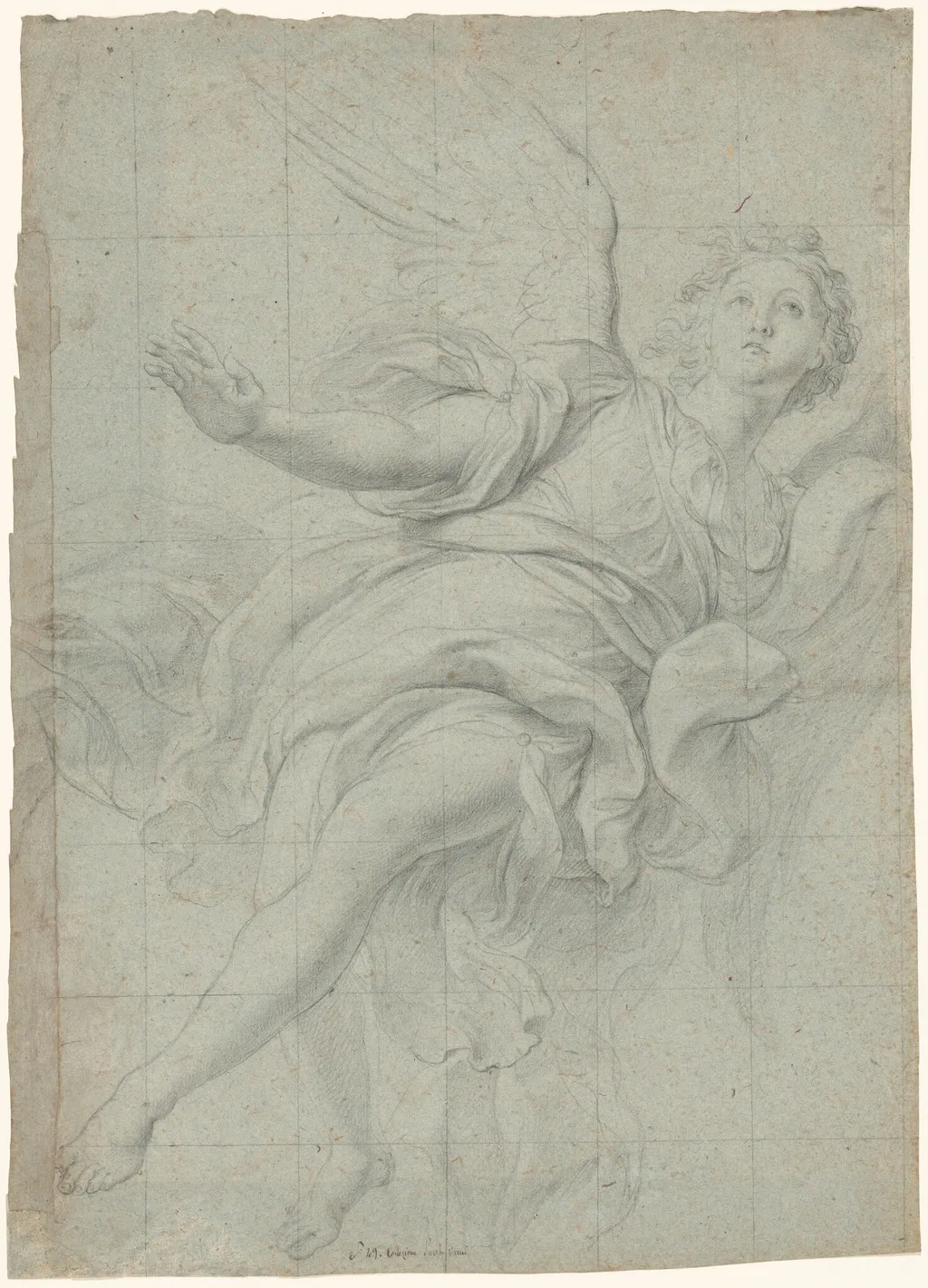 Study of an Angel in Flight, by Lorenzo de Ferrari, chalk, 1738