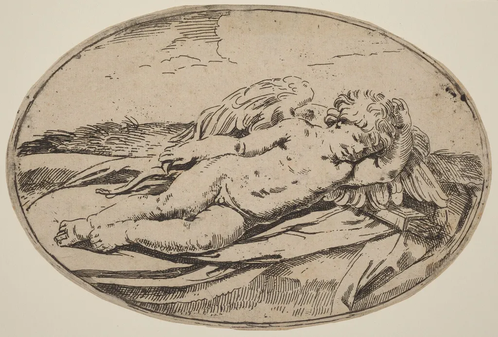 Sleeping Cupid, by Lorenzo Loli, ink, 1640