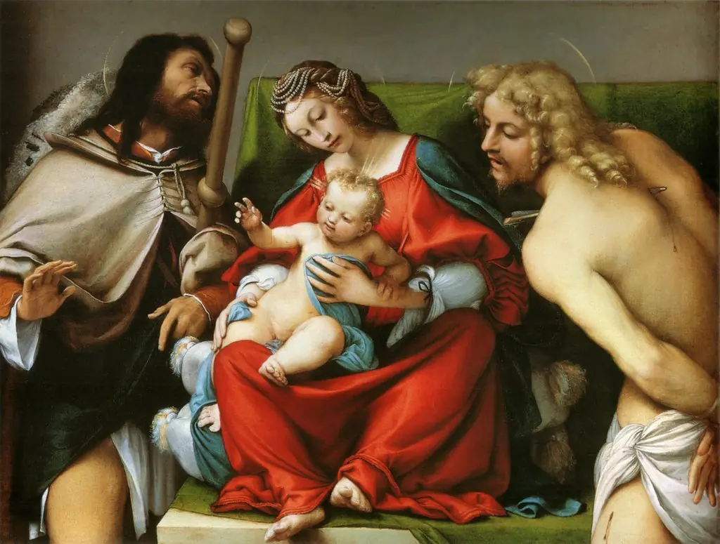 Madonna with the Child and Sts Rock and Sebastian, by Lorenzo Lotto, 1518