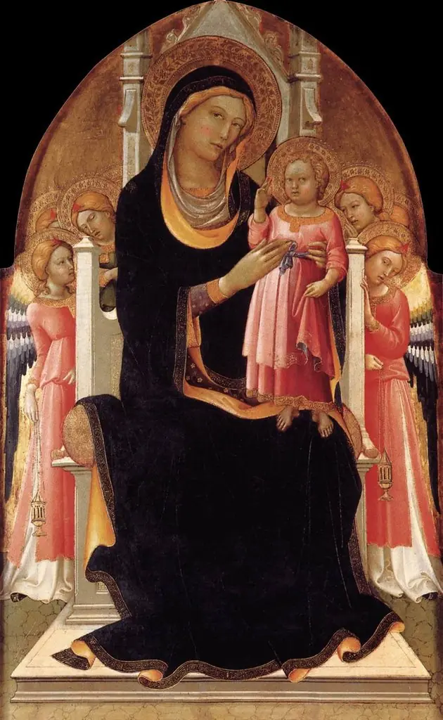 Virgin and Child on the Throne with Six Angels, by Lorenzo Monaco