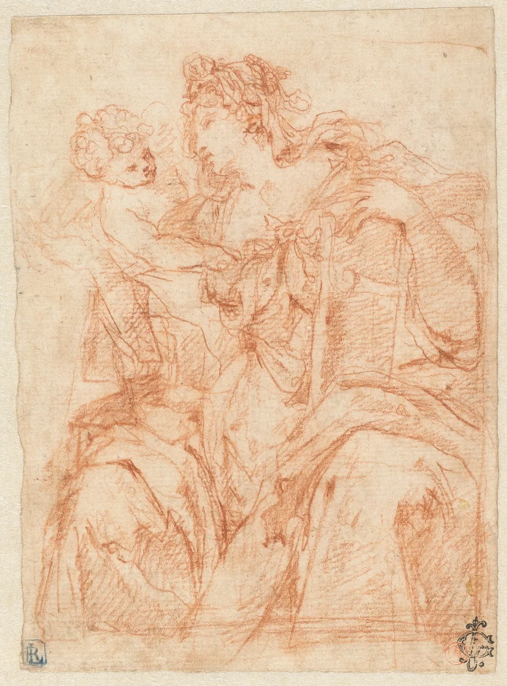 Study for the Sibyl of the Casa Budrioli, by Lorenzo Pasinelli, chalk, 1678