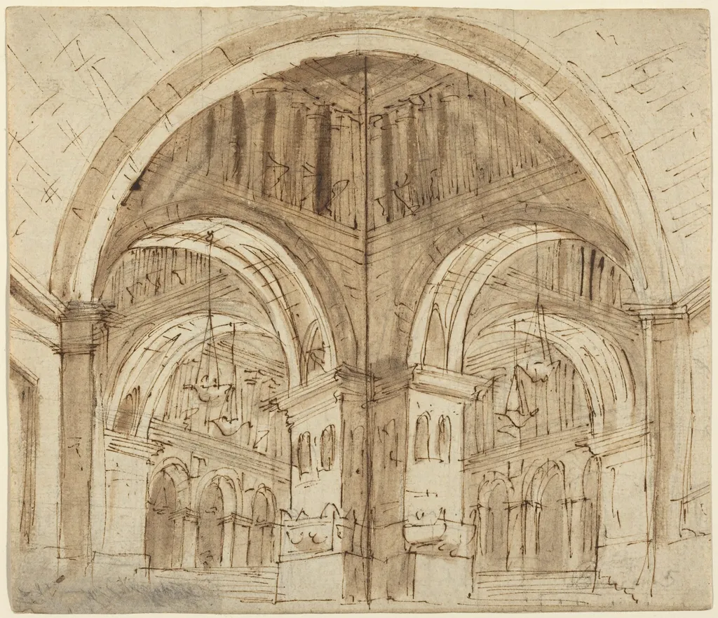 Design for a Vaulted Hall, by Lorenzo Sacchetti, chalk, 1796