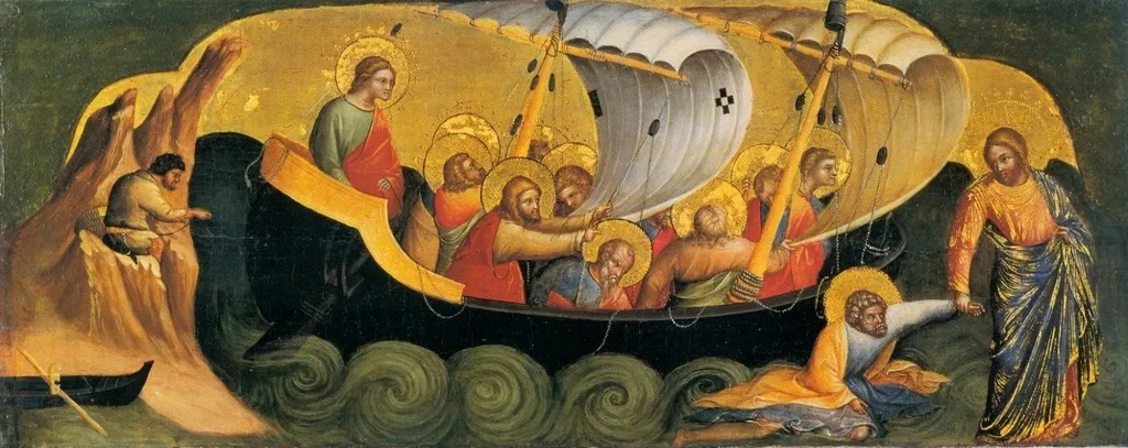 Jesus saves Peter from drowning, by Lorenzo Veneziano, unspecified, 1370