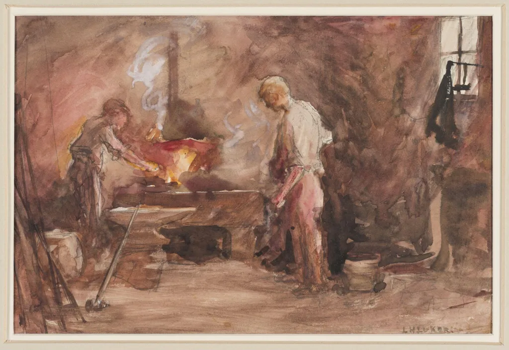 The Forge, by Louie Burrell, watercolor, 1896