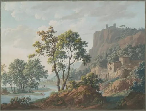 River Landscape with Castles and Fishermen, by Louis-Albert-Guillain Baron Bacler d'Albe