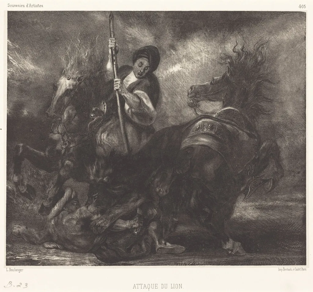 Attaque du lion, by Louis-Candide Boulanger, ink, 1830