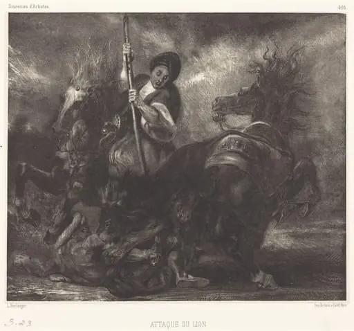 Attaque du lion, by Louis-Candide Boulanger