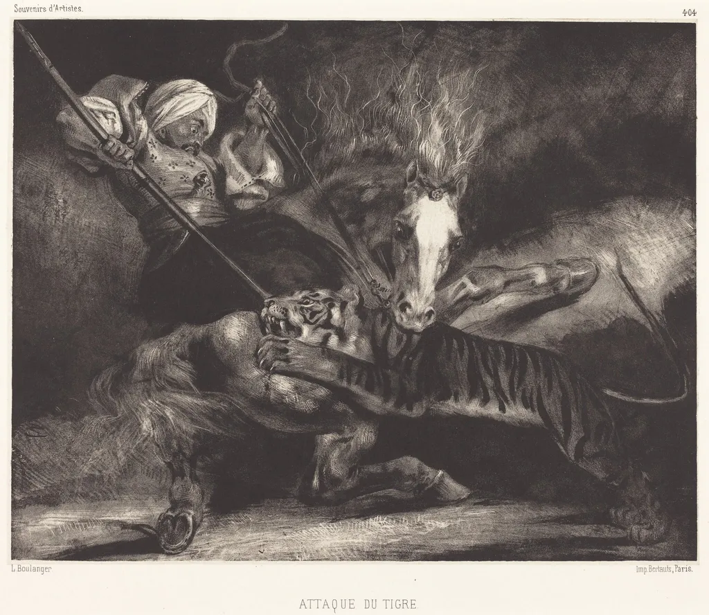 Attaque du tigre, by Louis-Candide Boulanger, ink, 1836