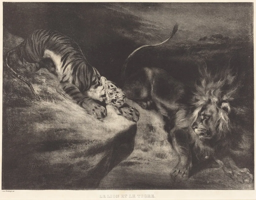 Le Lion et le tigre, by Louis-Candide Boulanger, ink, 1830