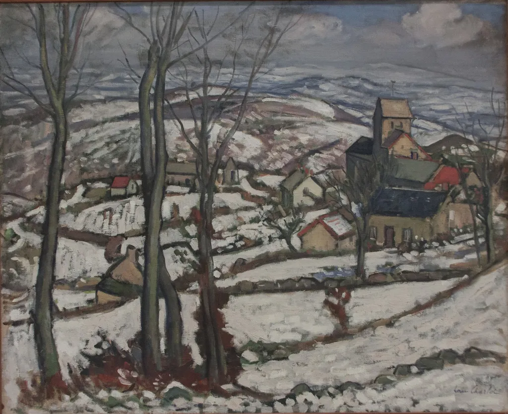 Village at Morvan under Snow, by Louis Charlot, oil, 1910