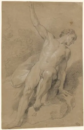 Male Nude Seated on Rocks, by Louis de Boullogne the Younger