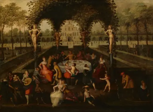 Venus, Bacchus and Ceres with Mortals in a Garden of Love, by Louis de Caullery