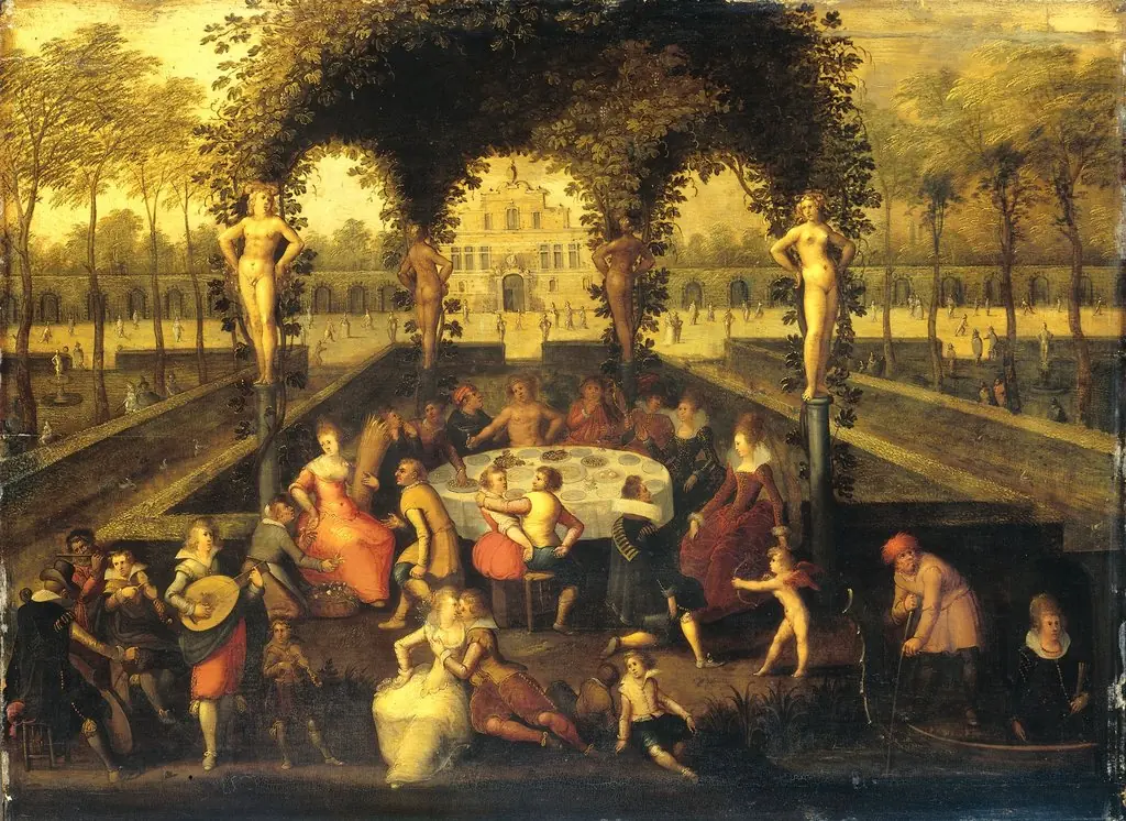 Venus, Bacchus and Ceres with Mortals in a Garden of Love, by Louis de Caullery