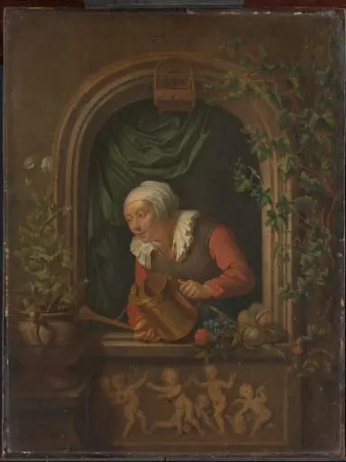 Woman Watering a Plant, by Louis de Moni