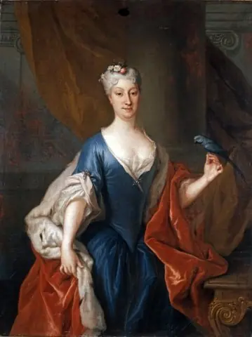 Portrait of Katarzyna Barbara Branicka née Radziwiłł with a parrot., by Louis de Silvestre
