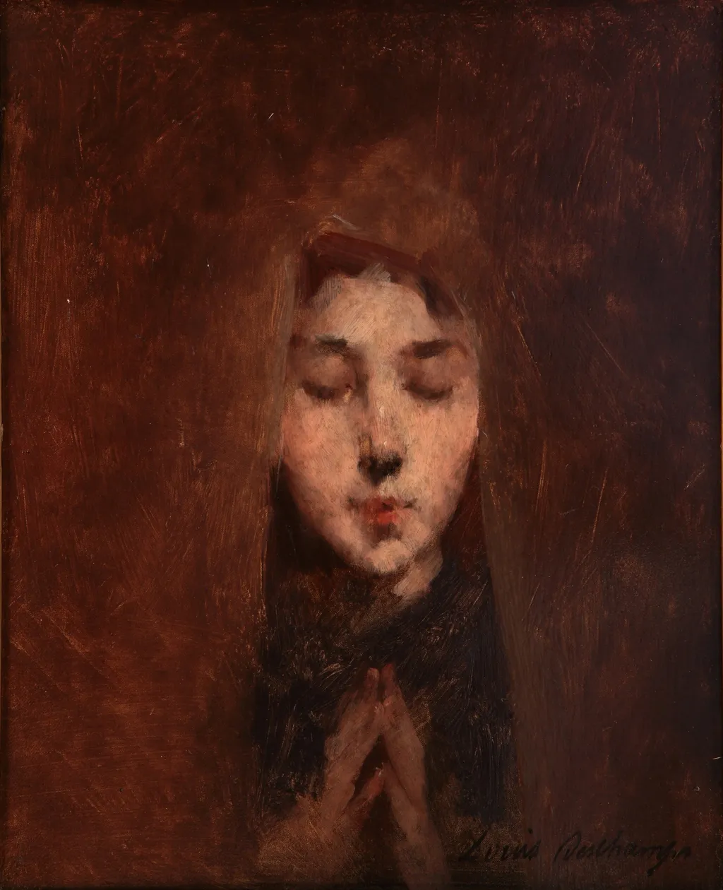 Young man praying, by Louis Deschamps, unspecified, 1850