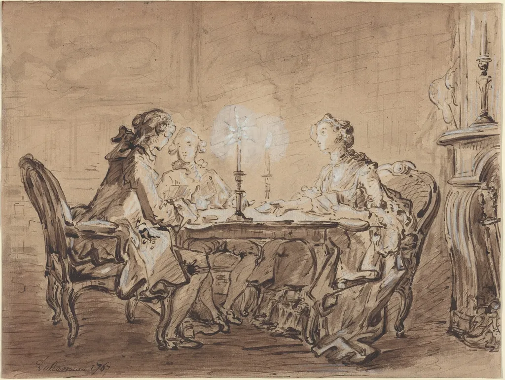 A Game of Cards, by Louis Durameau, ink, 1767