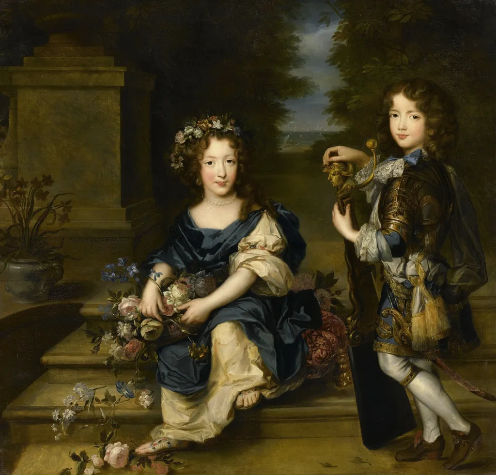 Anne-Marie de Bourbon, future princess of Conti and Louis de Bourbon, count of Vermandois, by Louis-Édouard Rioult, oil, 1839