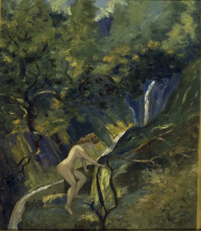 Nude Ascending, by Louis Eilshemius, oil, 1908
