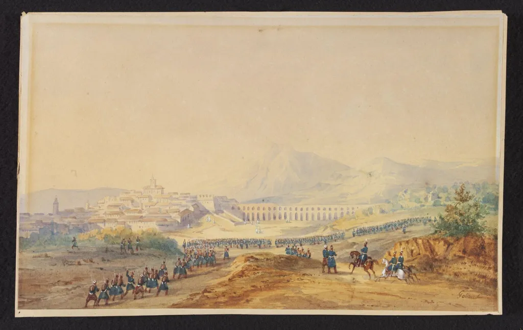 French troops at Médéa, Algeria, by Louis-Eugène Ginain, watercolor, 1850