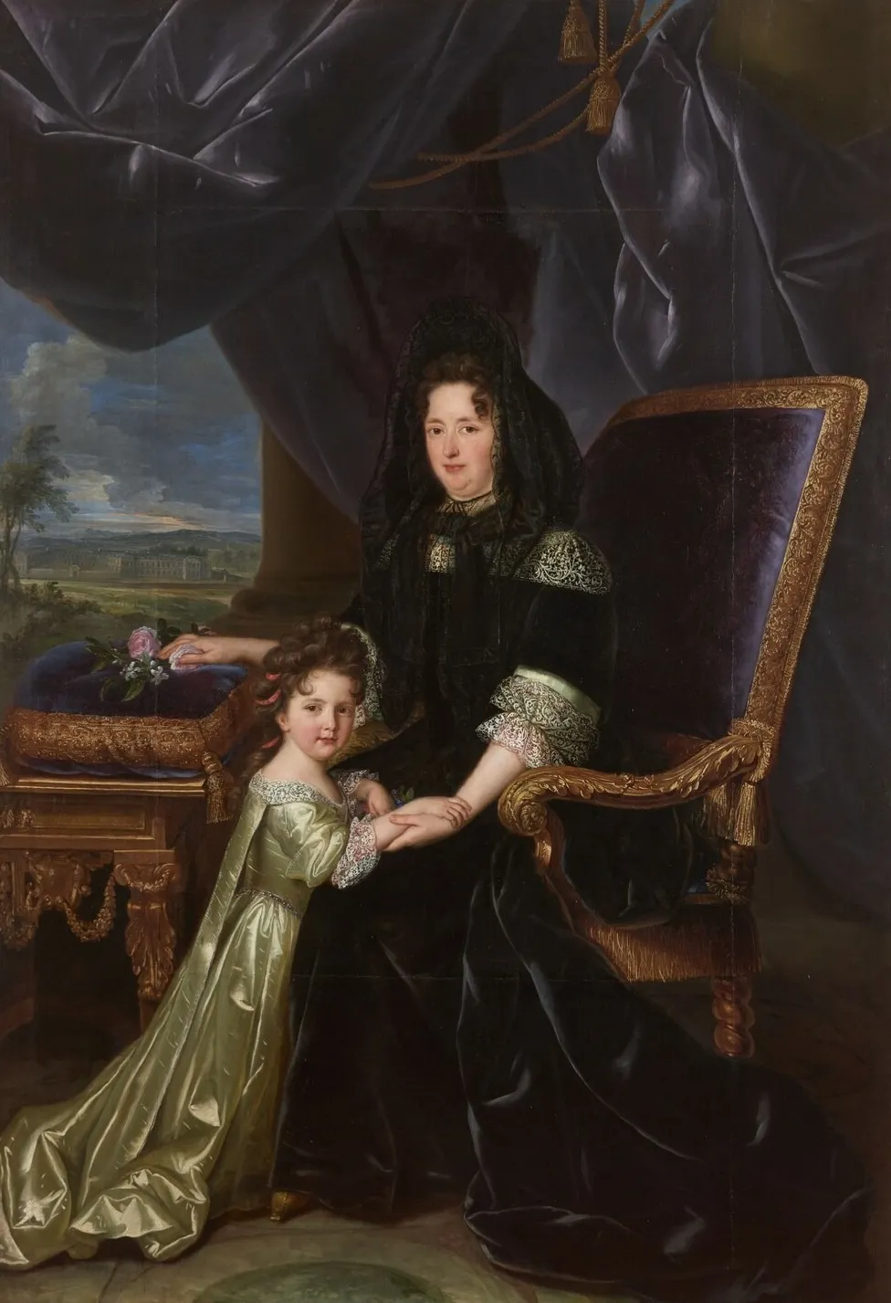 Françoise Charlotte d'Aubigné with her aunt Madame de Maintenon., by Louis Ferdinand Elle the Younger, oil, 1694