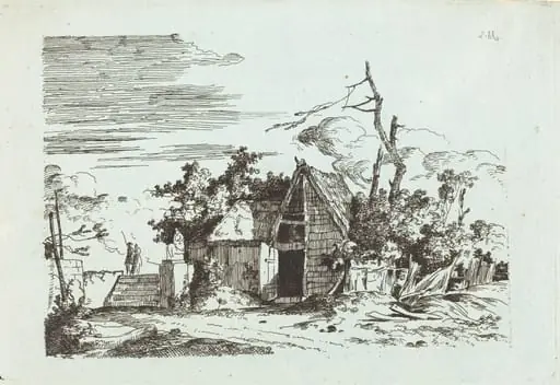 A Rustic Barn, by Louis Gabriel Moreau the Elder