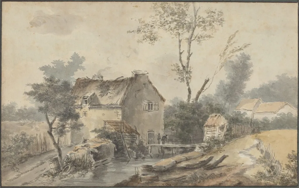 Mill with Bridge and Figures, by Louis Gabriel Moreau the Elder, graphite, 1773