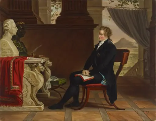 Kreivi Gustaf Mauritz Armfelt mietiskelemässä Kustaa III:n ja Caesarin rintakuvien edessä, by Louis Gauffier