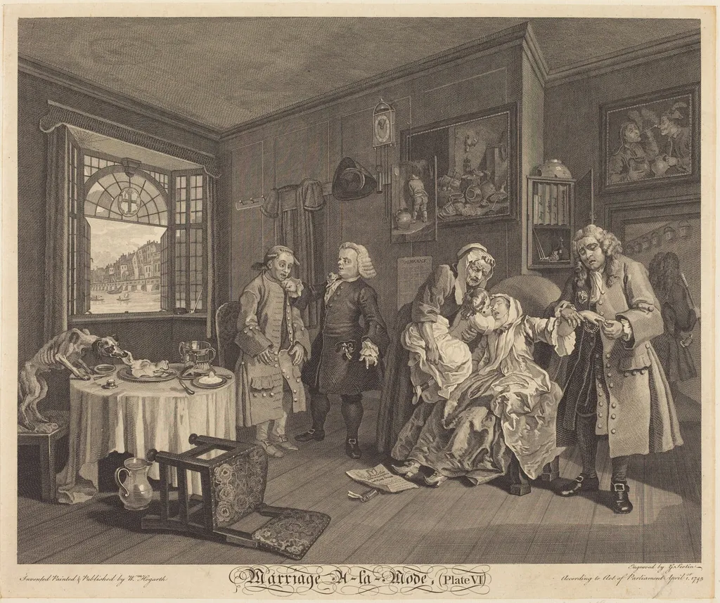 Marriage a la Mode: pl.6, by Louis Gerard Scotin, ink, 1745