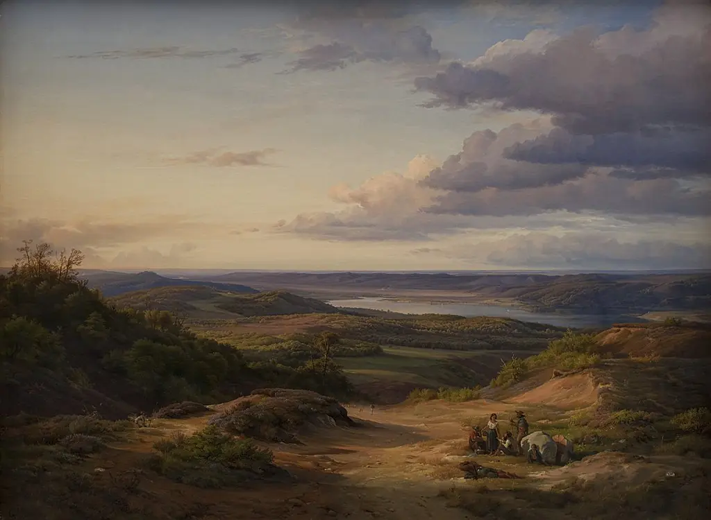 A Landscape near Himmelbjerget, Jutland. In the Foreground a Gypsy Family, by Louis Gurlitt