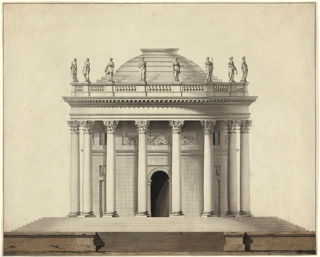A Classical Temple, by Louis Gustave Taraval, ink, 1780