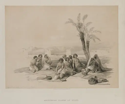 Egypt and Nubia, Volume I: Abyssinian Slaves Resting at Korti-Nubia, by Louis Haghe