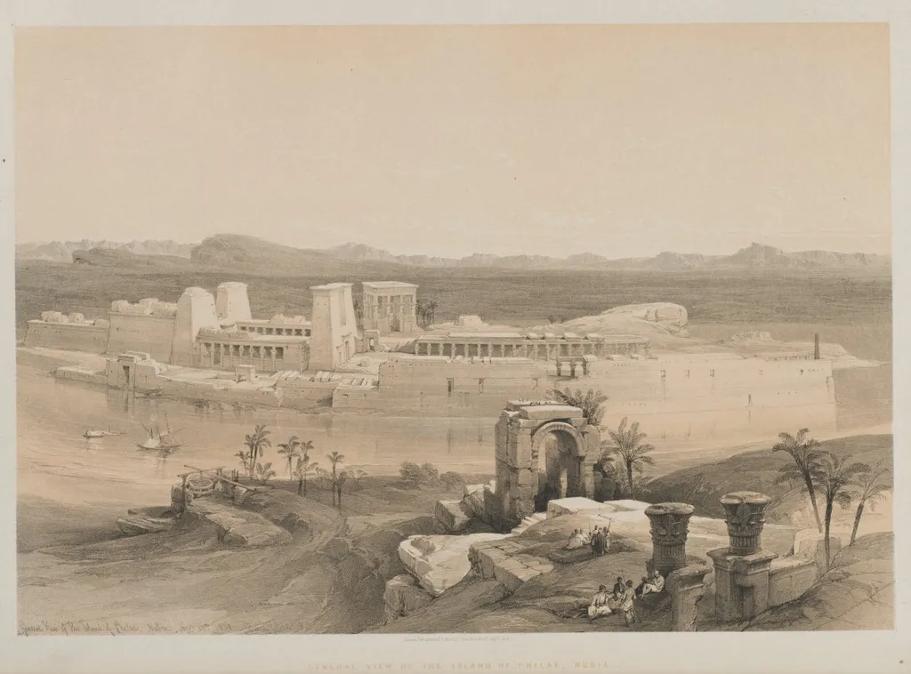 Egypt and Nubia, Volume I: General View of the Island of Philae, Nubia, by Louis Haghe, 1846