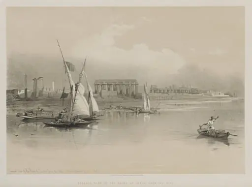 Egypt and Nubia, Volume I: General View of the Ruins of Luxor, From the Nile, by Louis Haghe