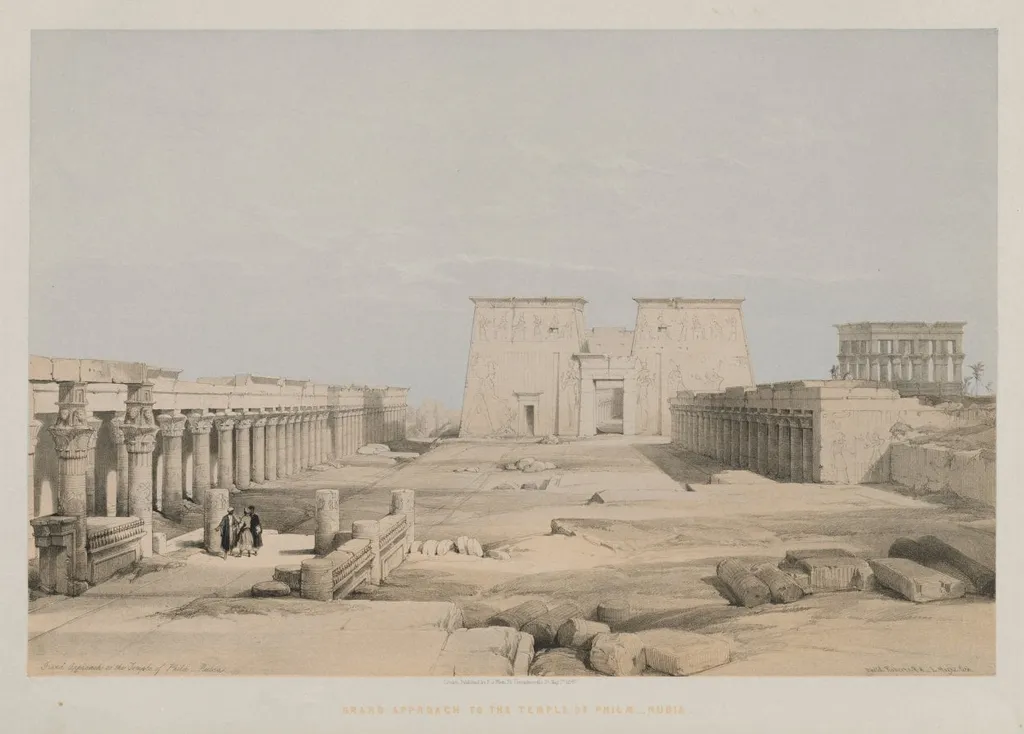 Egypt and Nubia, Volume I: Grand Approach to the Temple of Philae, Nubia, by Louis Haghe, 1847