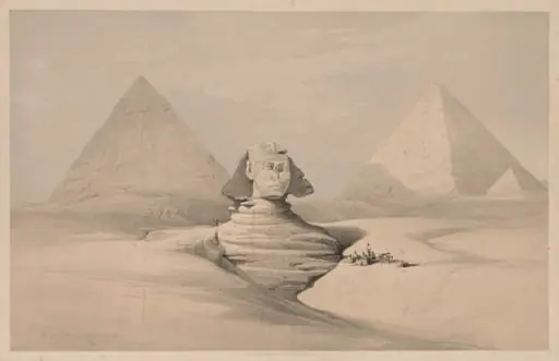 Egypt and Nubia: Volume I - No. 18, The Great Sphinx, Pyramids of Gizeh, Front View, by Louis Haghe