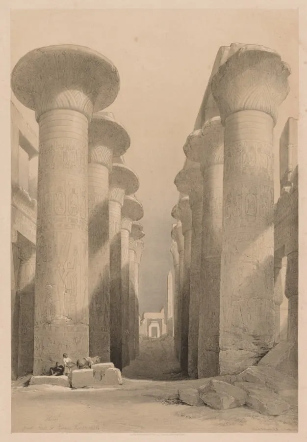 Egypt and Nubia: Volume I - No. 20, Great Hall at Karnak, Thebes, by Louis Haghe, 1838