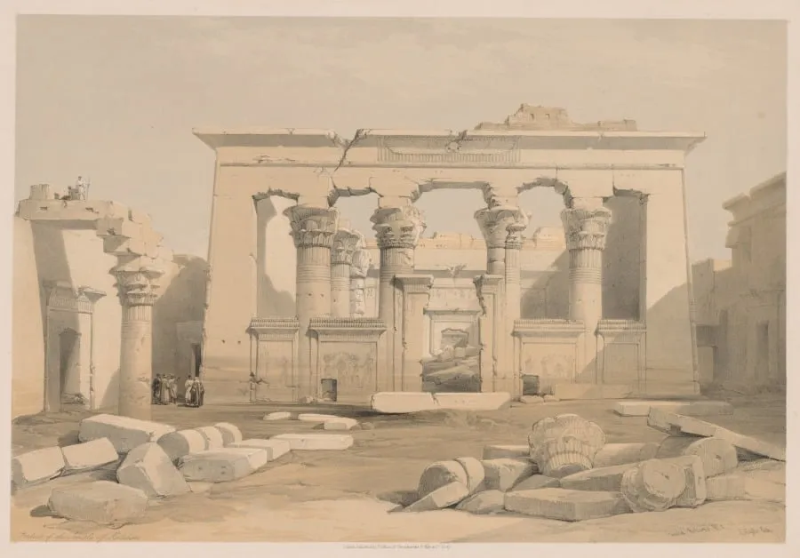 Egypt and Nubia: Volume I - No. 28, Portico of the Temple of Kalabshi, by Louis Haghe, 1838