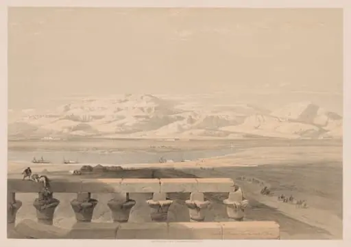 Egypt and Nubia: Volume I - No. 30, Lybian Chain of Mountains from the Temple of Luxor, by Louis Haghe