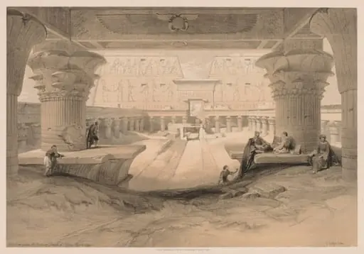 Egypt and Nubia: Volume I - No. 32, View from under the Portico of the Temple of Edfou, Upper Egypt, by Louis Haghe