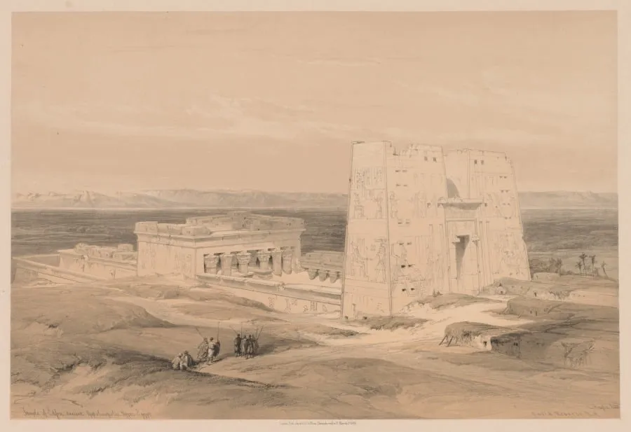 Egypt and Nubia: Volume I - No. 34, Temple of Edfou. Ancient Appolinopolis, Upper Egypt, by Louis Haghe, 1838