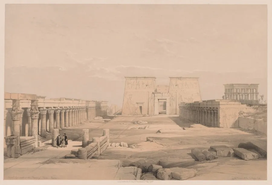 Egypt and Nubia: Volume I - No. 42, Grand Approach to the Temple of Philae, Nubia, by Louis Haghe, 1838