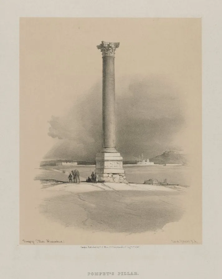 Egypt and Nubia, Volume I: Pompey's Pillar, Alexandria, by Louis Haghe, 1846