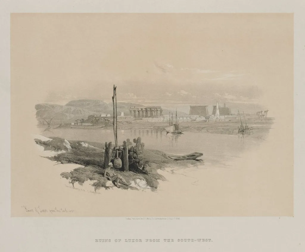 Egypt and Nubia, Volume I: Ruins of Luxor from the South-West, by Louis Haghe, 1846