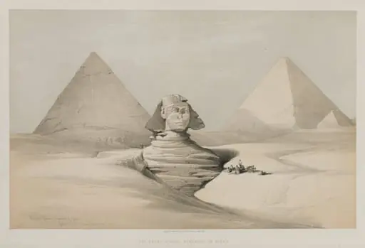 Egypt and Nubia, Volume I: The Great Sphinx, Pyramids of Gezeeh, by Louis Haghe