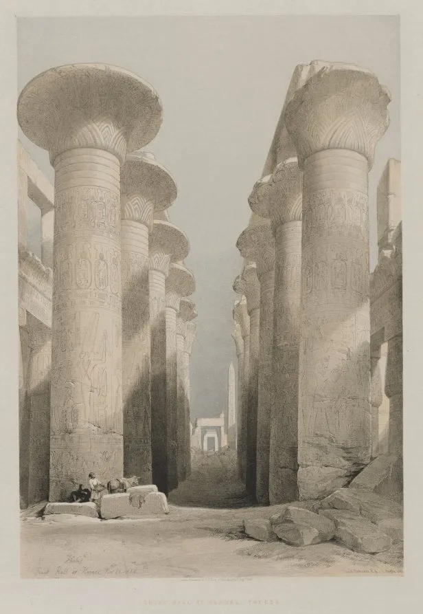 Egypt and Nubia, Volume I: Thebes, Great Hall at Karnac, by Louis Haghe, 1848
