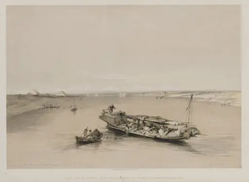 Egypt and Nubia, Volume I: View on the Nile Looking Towards the Pyramids of Dashour and Saccara, by Louis Haghe