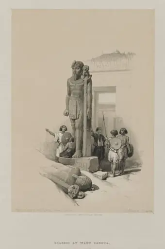 Egypt and Nubia, Volume II: Colossus in Front of the Temple at Wady Saboua, Nubia, by Louis Haghe