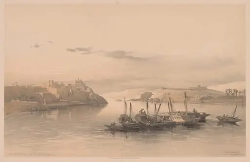 Egypt and Nubia:  Volume II - No. 28, General View of Asouan and the Island of Elephantine, by Louis Haghe